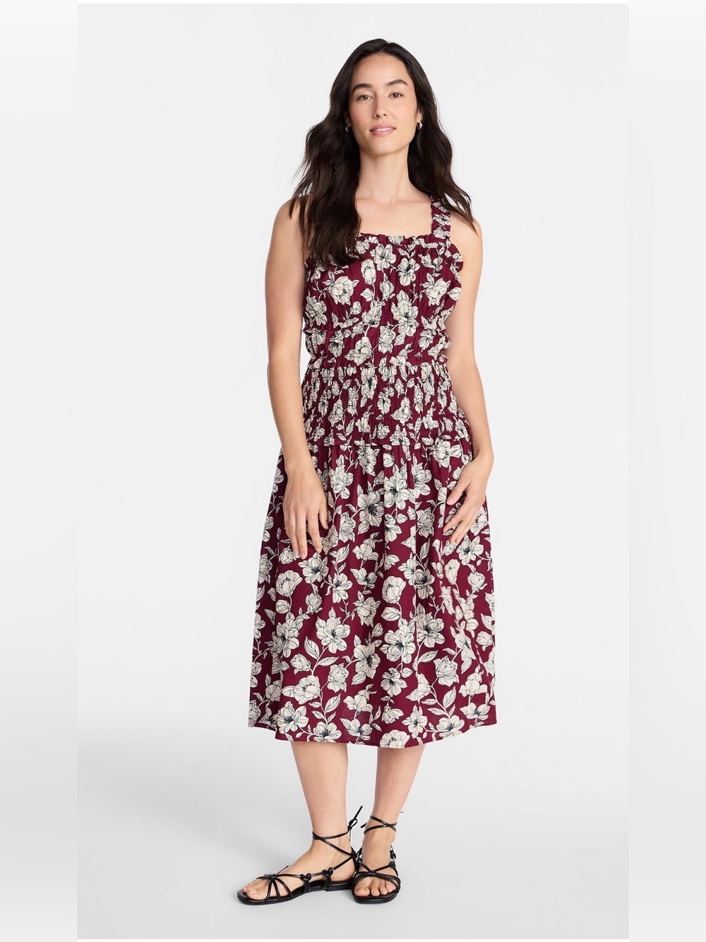 Time and Tru Sleeveless Smocked Peasant Midi Dress
